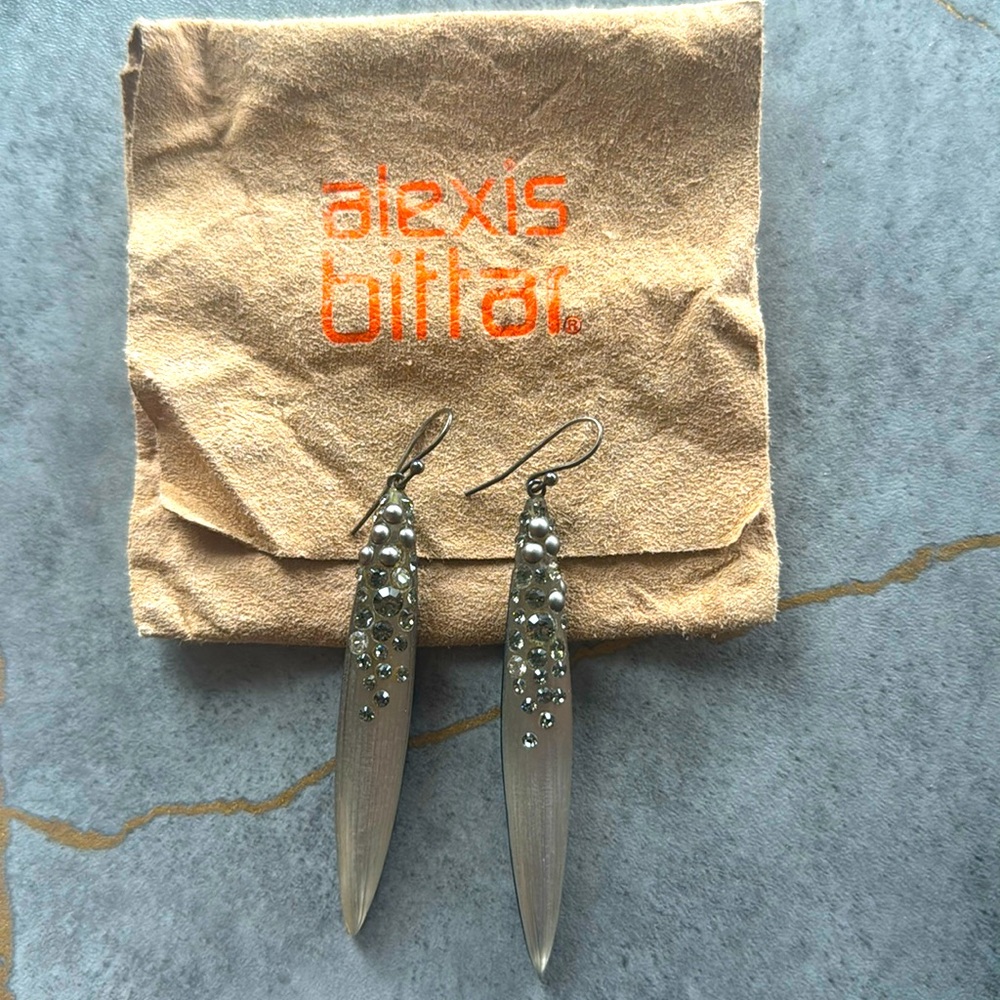 Alexis Bittar Long Black/Grey Lucite Crystal Earrings